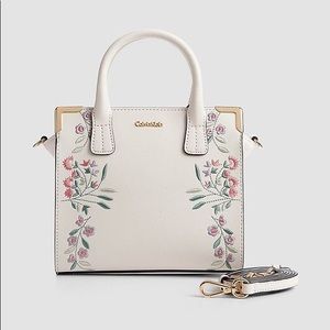 CALVIN KLEIN CROSSBODY WHITE EMBROIDERED FLORAL BAG - SMALL